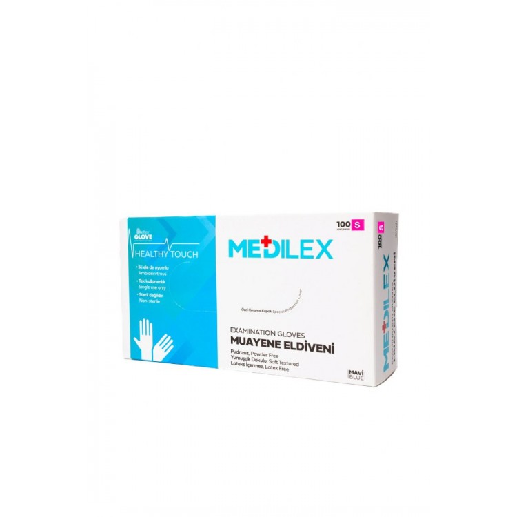 Medilex Healthy Touch Pudrasız Mavi Muayene Eldiveni - S