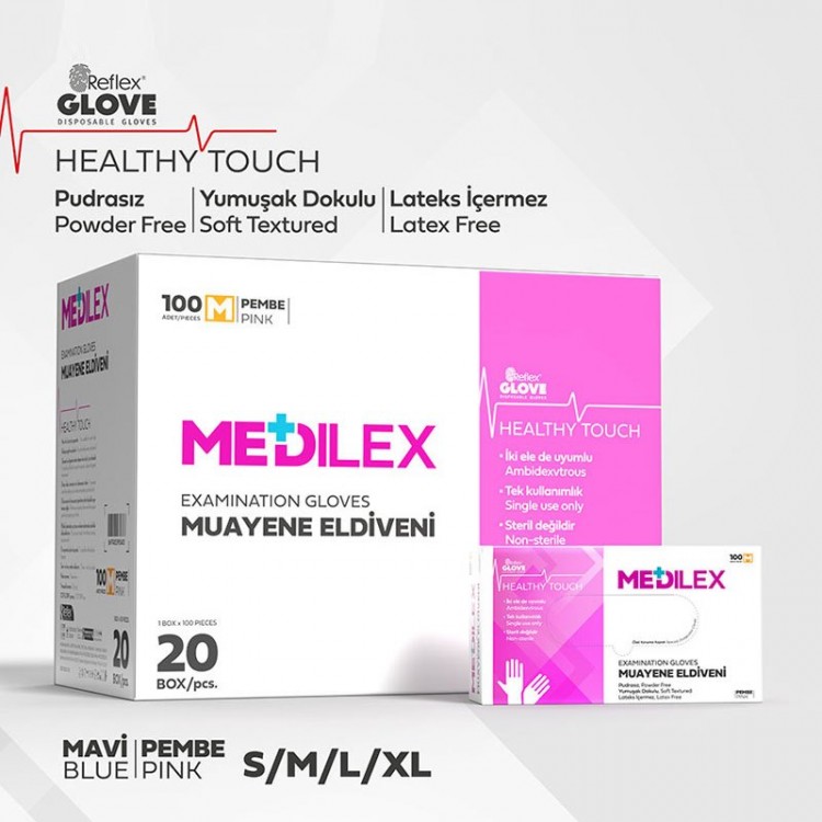 Medilex Healthy Touch Pudrasız Mavi Muayene Eldiveni - M