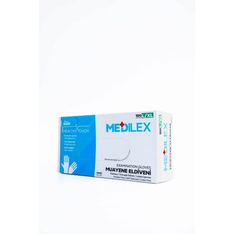 Medilex Healthy Touch Pudrasız Mavi Muayene Eldiveni - L / XL